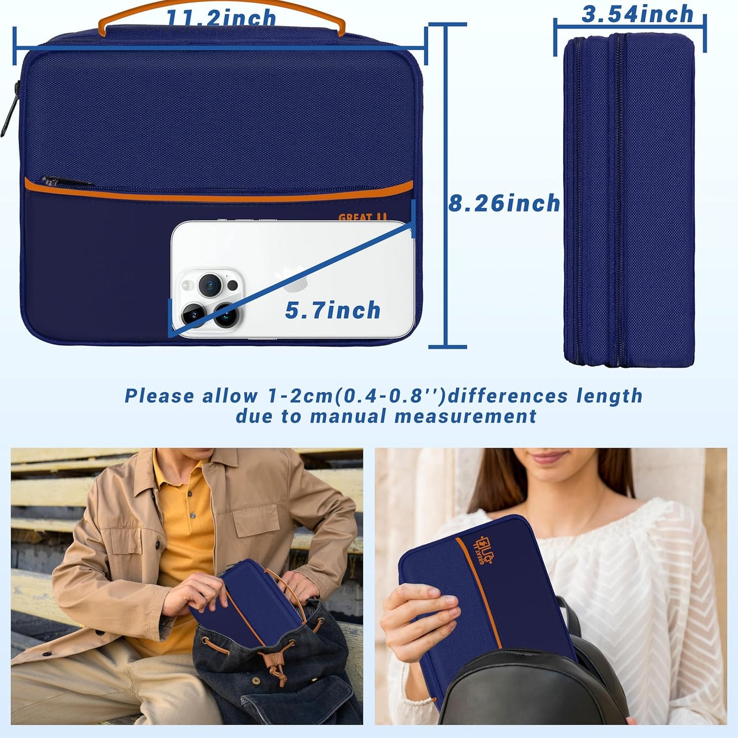 Electronics Organizer,Travel Cord Organizer Pouch, Portable Cable Organizer Bags, Waterproof Electronic Accessories Storage Case for Cables, Cords, Charger, Phone (Three Layer-NavyBlue)