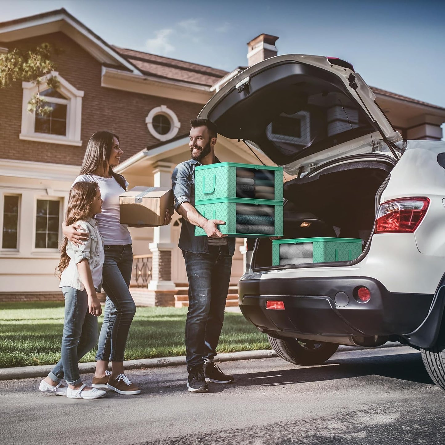 Sorbus Medium Clothes Storage Bags - Foldable Blanket Storage Bins for Organizing Bedroom, Closet, Clothing, Comforter, Organization with Clear Window, Lids and Carry Handles - Set of 12