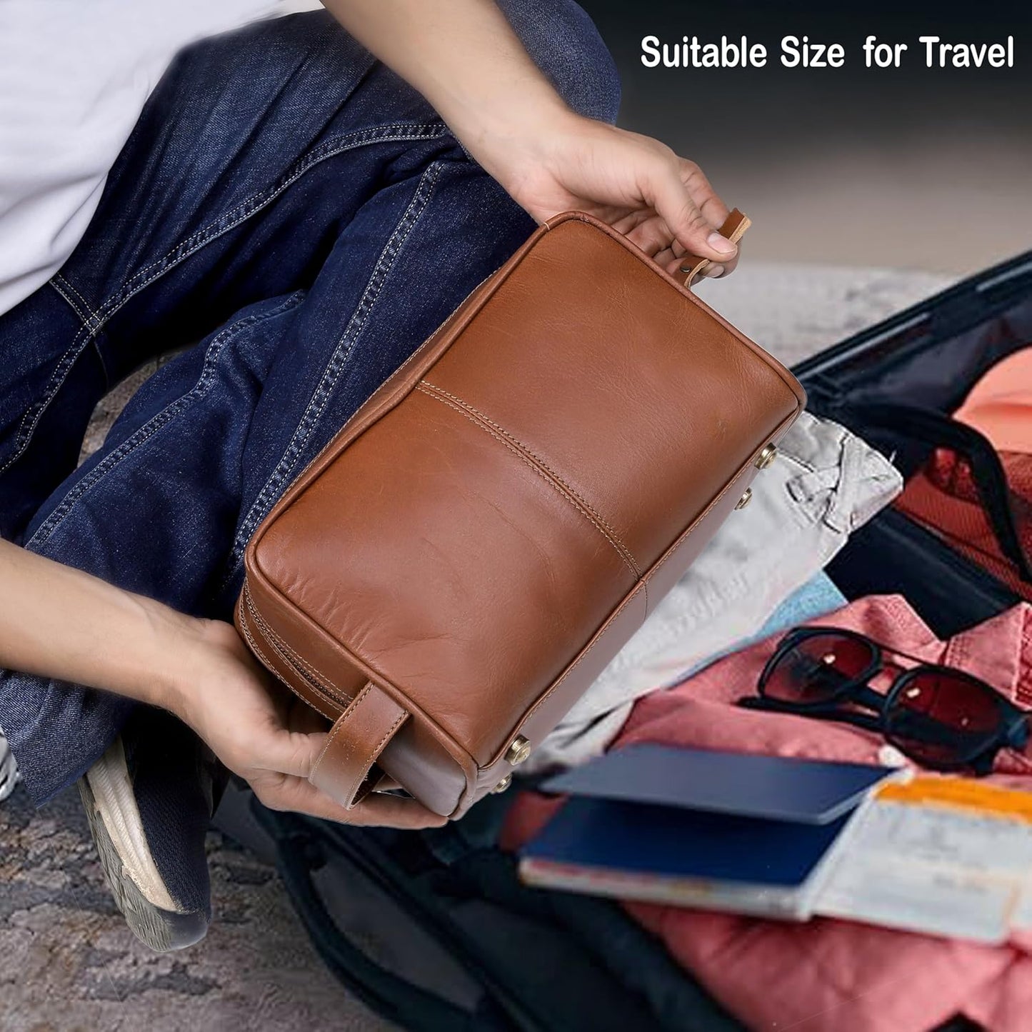 VC VINTAGE COUTURE Leather Toiletry Bag for Men Extra Large Leather Men's Toiletry Bag for Traveling Real Leather Dopp Kit for Men Leather Shaving Bag for Travel