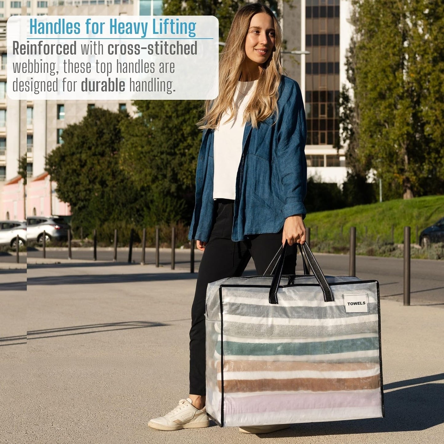 VENO 6 Pack Heavy Duty Moving Bags, Storage Bags, Packing Supplies, Top Zipper, Storage Totes for Camping, Clothes, Bedding, Comforters, Pillows (22 Gallon Clear, 6 Pack)