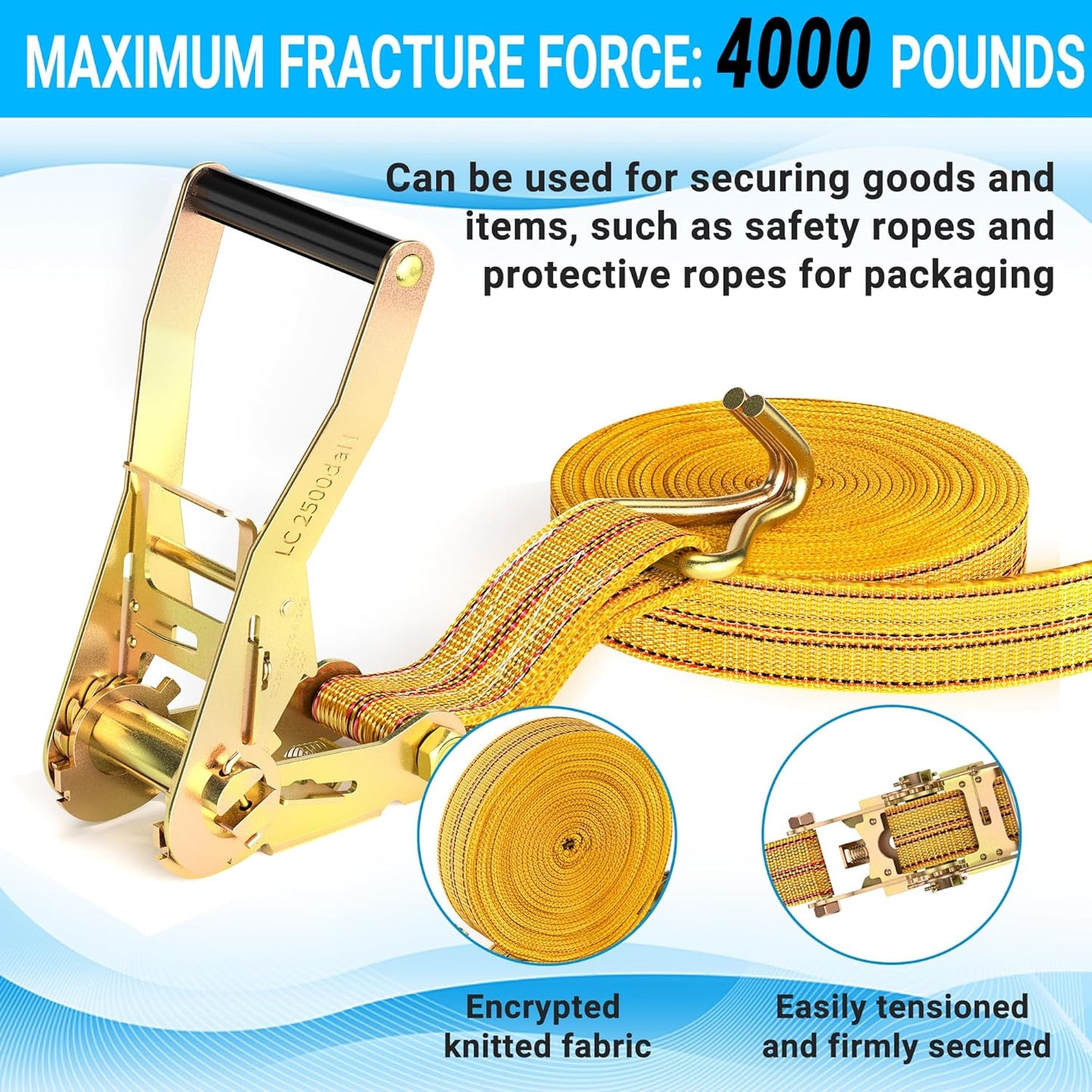 2Pack Ratchet Straps Heavy Duty, 2” 32Ft Tie Down Straps Ratchet, Tie Down Ratcheting with Double J Hook, 4000 LB Break Strength Cargo Strap Ratcheting for Moving, Trailers, Motorcycles and Car Roof