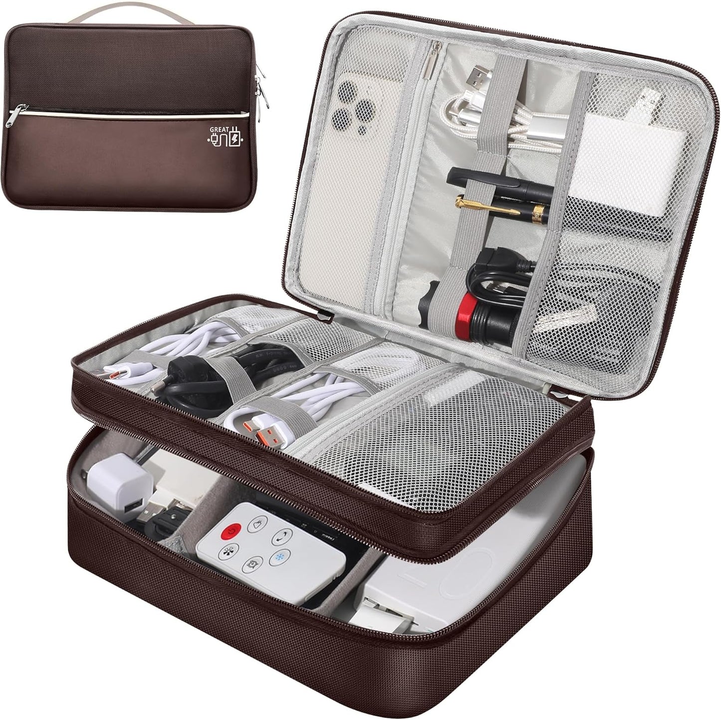 CILLA Electronic Organizer Travel Case, Travel Cord Organizer Case Portable Waterproof Cable Organizer Bag for Charger, Cord, USB, Power Bank, Earphone, 9817, Coffee