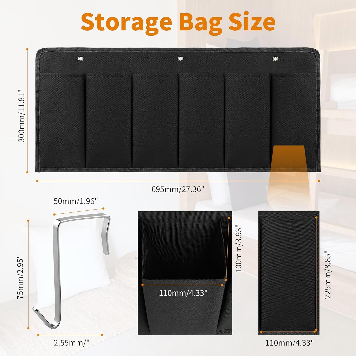 RV Shoe Pockets 6 Large Pockets Heavy Hanging Bedside Storage Organizer with Sturdy Hooks for Shoes, Toys and Tools