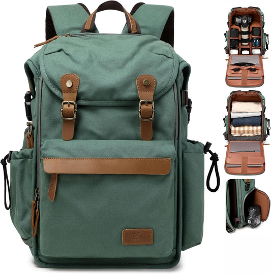 Padwa Lifestyle Green Camera Backpack - Professional DSLR & UAV Camera Bag,Anti Theft Canvas Camera Backpacks with Rain Cover,Large Capacity Photography Travel Camera Bag with Multi Compartments