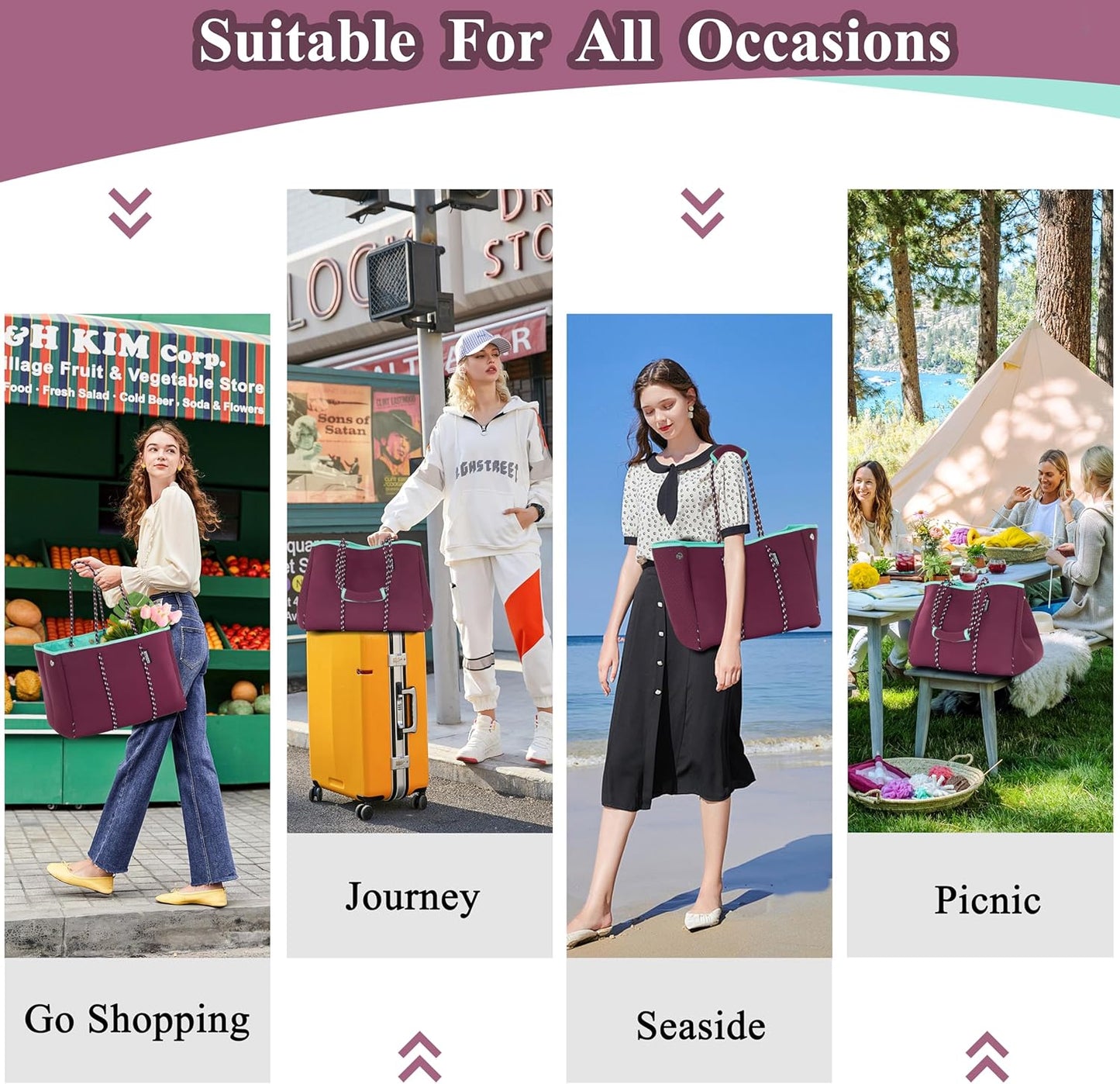 QOGiR Neoprene Multipurpose Beach Bag Tote with Inner Zipper Pocket … … … …