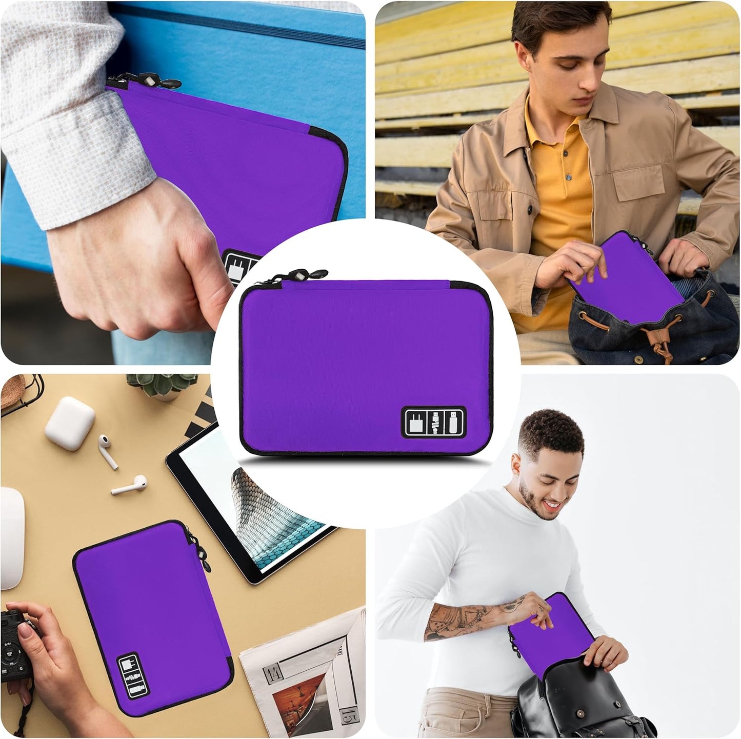 Electronics Organizer, Portable Cable Organizer Bags, Travel Electronic Accessories Storage Case for Cables, Cords, Charger, Phone (Purple)