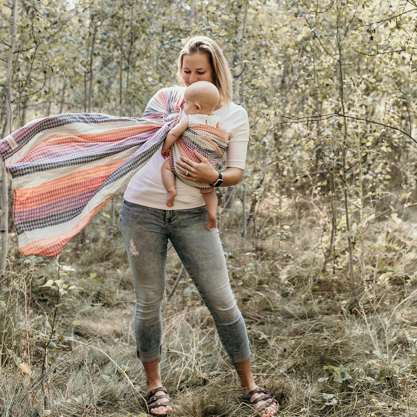 Hip Baby Wrap Ring Sling Baby Carrier for Infants and Toddlers - 100% Soft Cotton Baby Wraps Carrier for Babies 8-35 lbs - Perfect Baby Shower Gifts Moms and Dads - Nursing Cover (Rainbow Honeycomb)