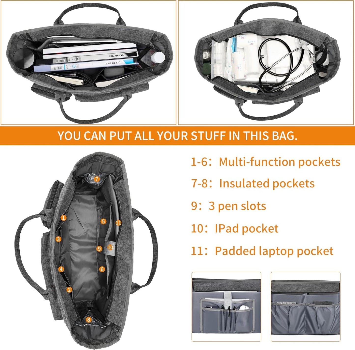 Laptop Tote Bag, Middle Size Computer Messenger Teacher Bag with 15.6'' Padded Laptop Sleeve