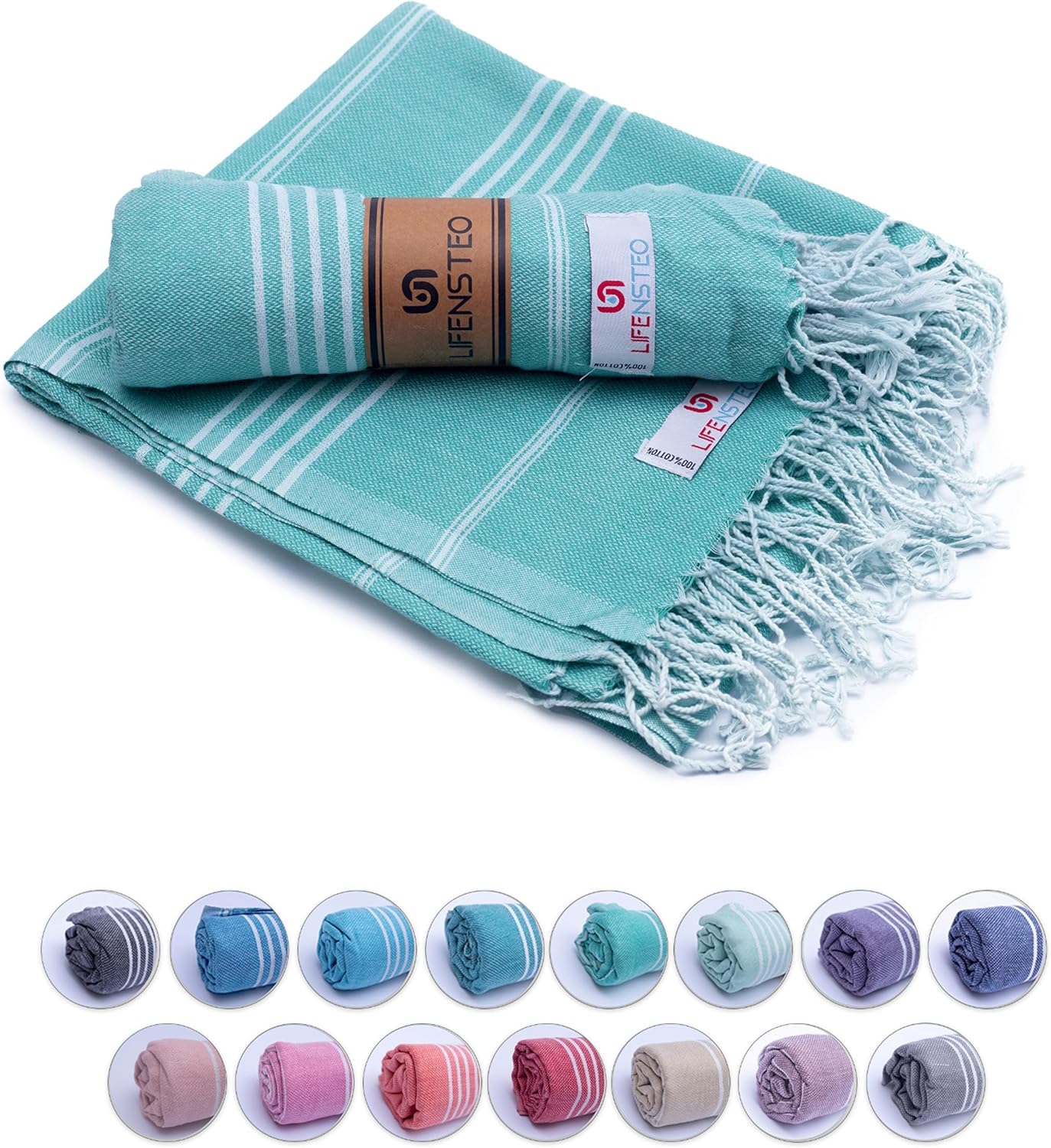 Turkish Beach Towel - 40x71 inch Oversized Sand Resistant Prewashed Turkish Towel - 100% Turkish Cotton Quick Drying, Compact, Lightweight Turkish Towel for Beach, Bath, Pool, Gym, Yoga.