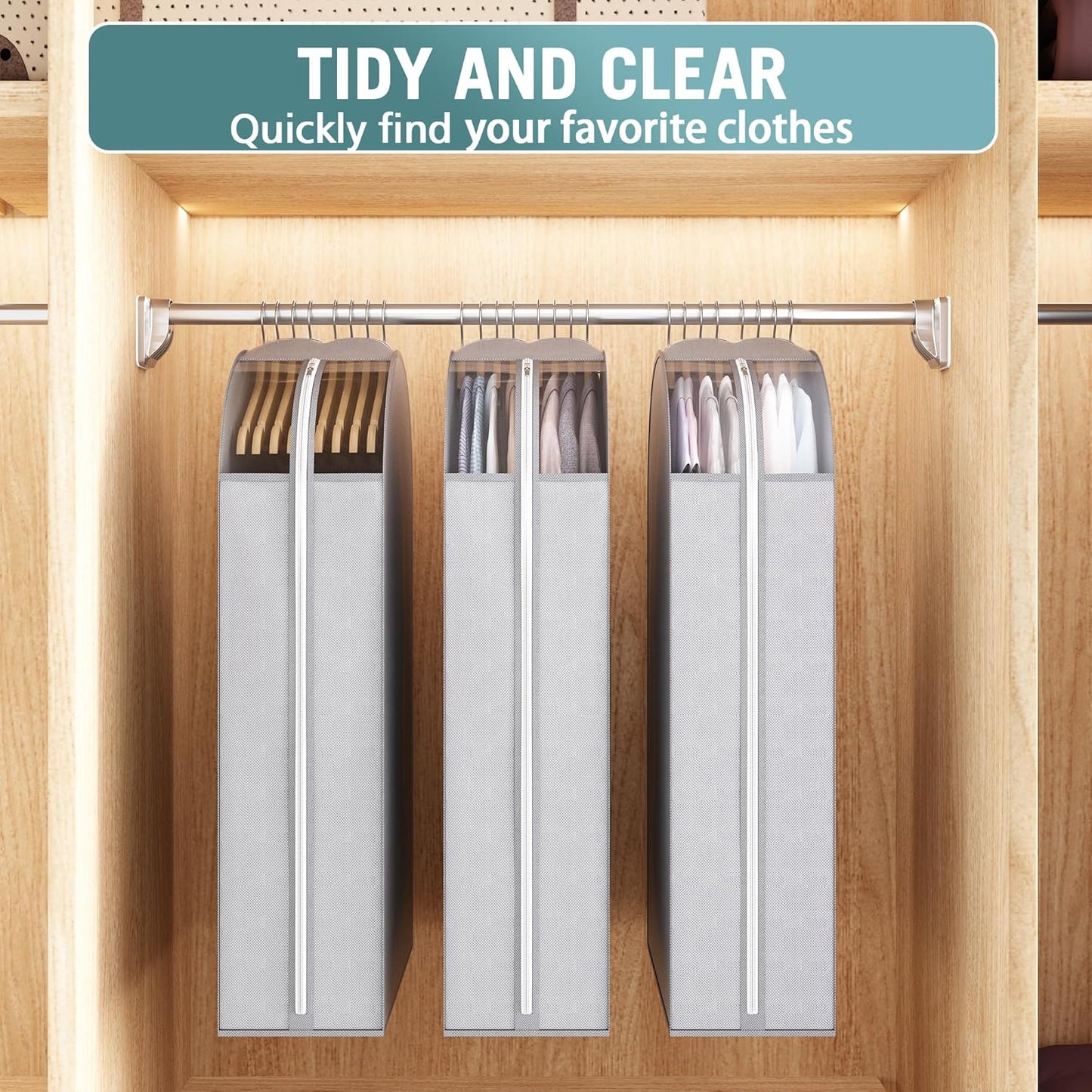 10" Gusseted Garment Bags for Hanging Clothes with Clear Window 50" Suit Bags for Open Closet Storage, Clothing Cover for Coat, Dress, Jacket, Shirt, Fur Wardrobe Protector, 3 Packs