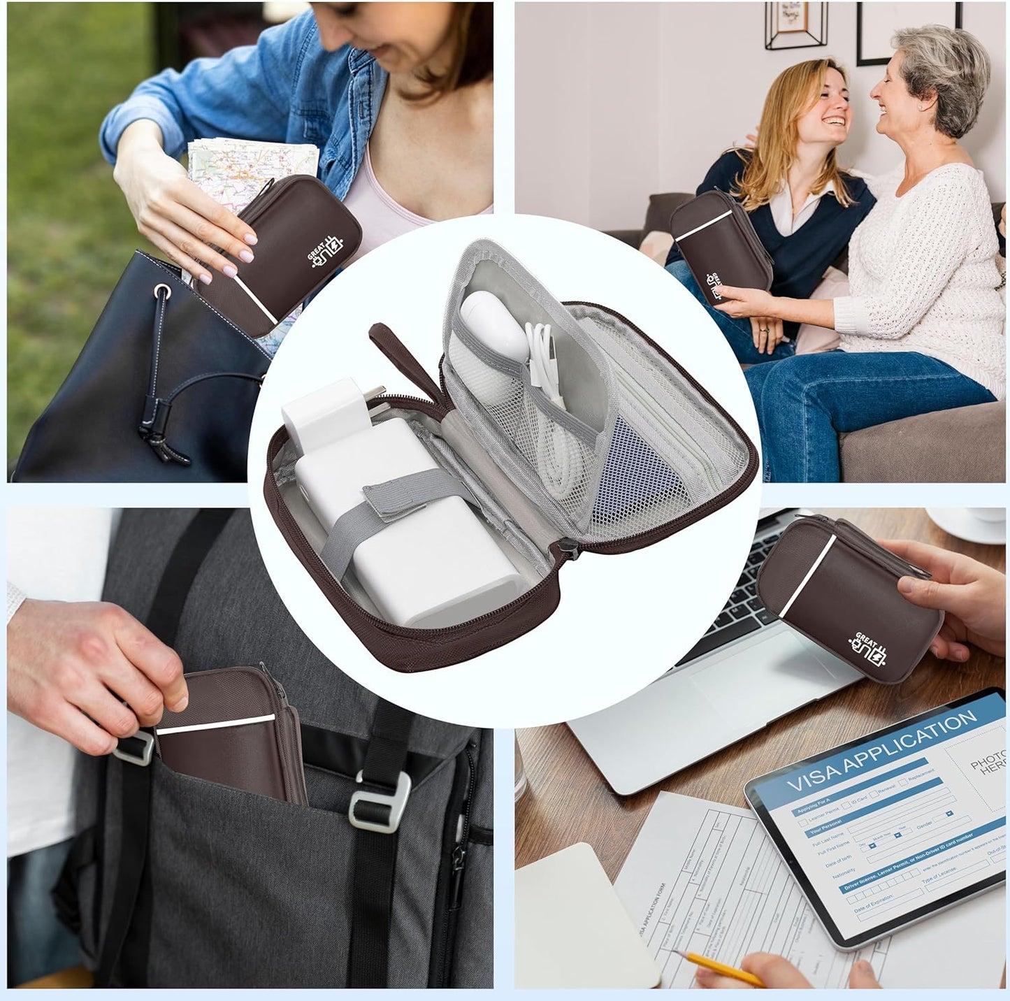 Electronics Organizer,Travel Cord Organizer Pouch, Portable Cable Organizer Bags, Waterproof Electronic Accessories Storage Case for Cables, Cords, Charger, Phone (Single Layer-Small-Brown)