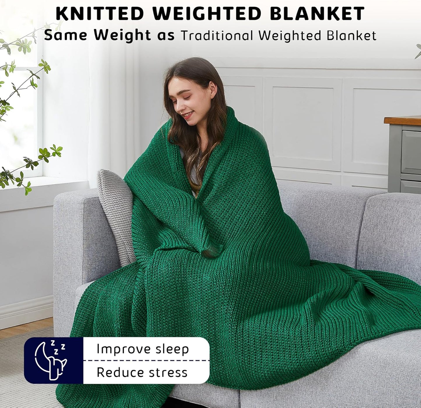 L'AGRATY Knitted Weighted Blanket - 48"x72" 20lbs Cooling Chunky Knit Heavy Blanket for Adults Braided Crochet Throw Thick Cable Yarn Knit Decorative No Beads Evenly Weighted Machine Washable