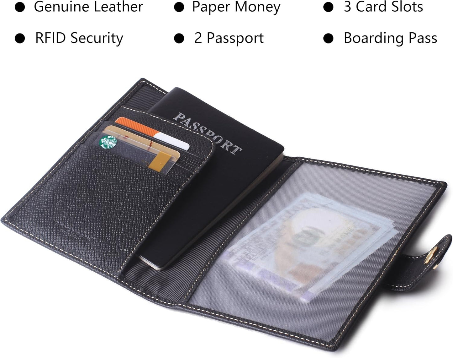 Genuine Leather Passport Case, RFID Passport Cover with Credit Card Holder for Women and Men Family ID Travel