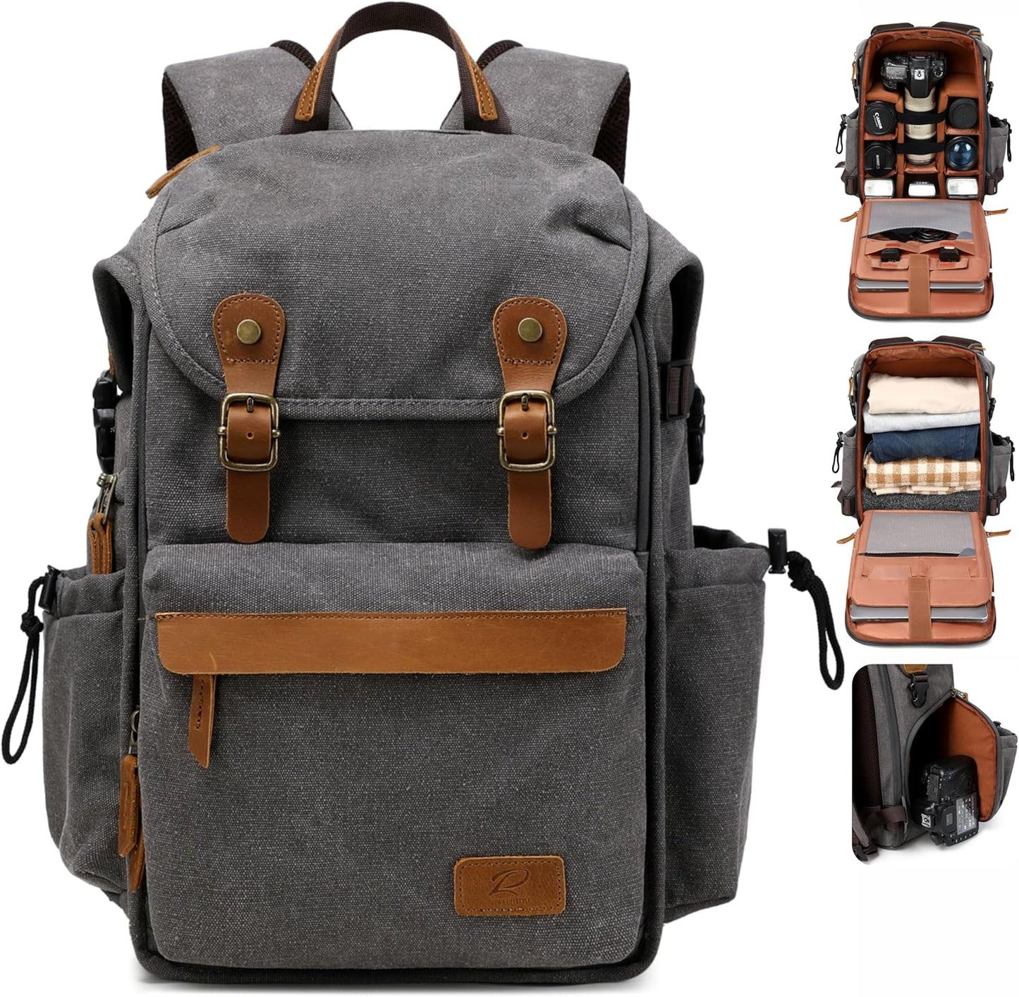 Padwa Lifestyle Gray Camera Backpack - Professional DSLR & UAV Camera Bag,Anti Theft Canvas Camera Backpack with Rain Cover,Large Capacity Photography Travel Camera Bag with Multi Compartments