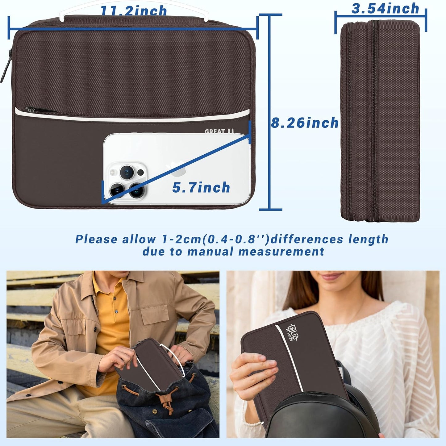 Electronics Organizer,Travel Cord Organizer Pouch, Portable Cable Organizer Bags, Waterproof Electronic Accessories Storage Case for Cables, Cords, Charger, Phone (Three Layer-Brown)
