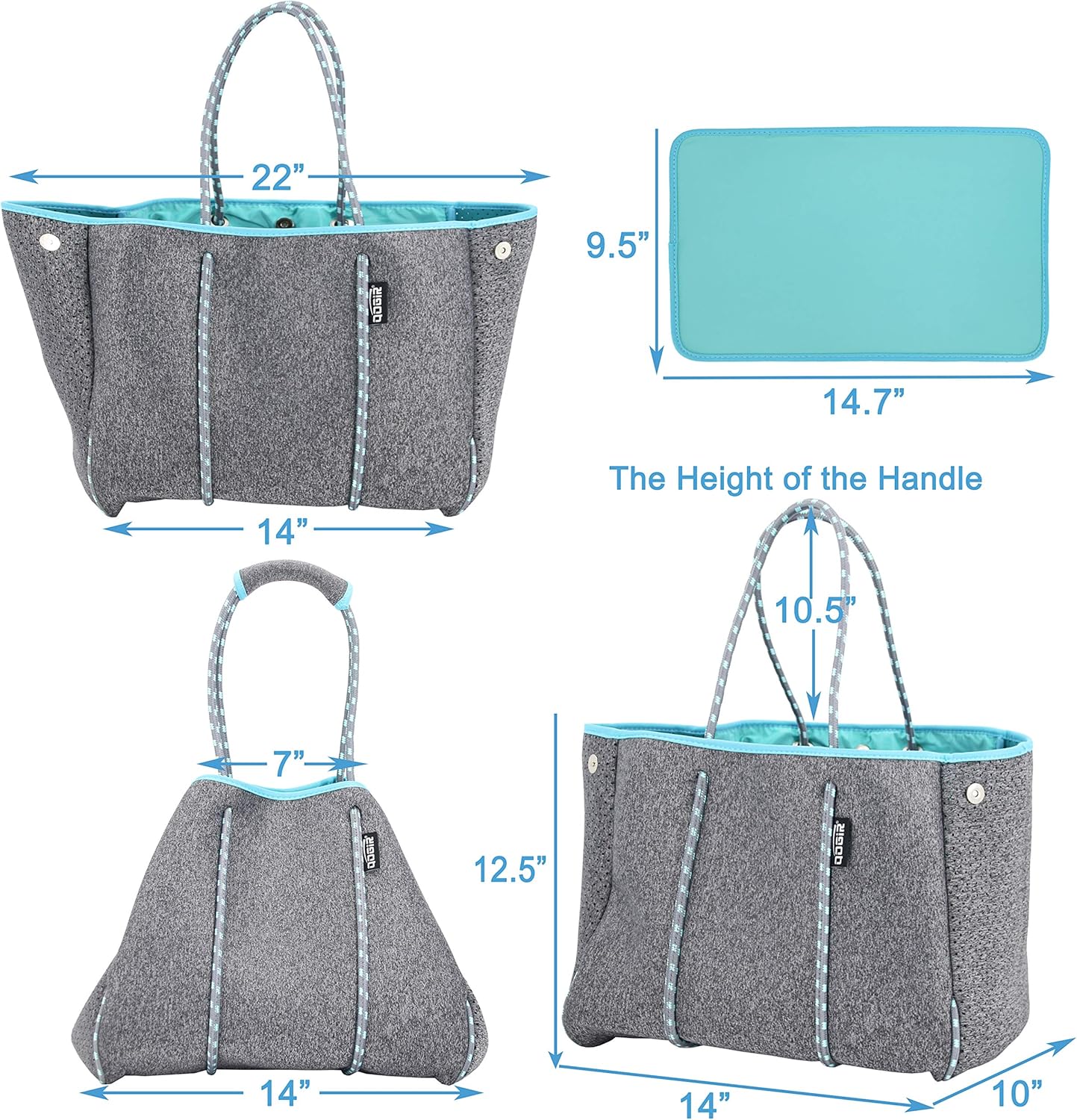 QOGiR Neoprene Multipurpose Beach Bag Tote with Inner Zipper Pocket … … … …