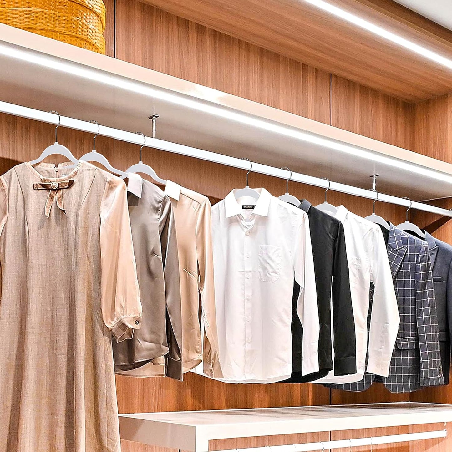 Quality Hangers 50 Pack Non-Velvet Plastic Hangers for Clothes - Heavy Duty Coat Hanger Set - Space-Saving Closet with Chrome Swivel Hook, Functional Non-Flocked Hangers - Cream White