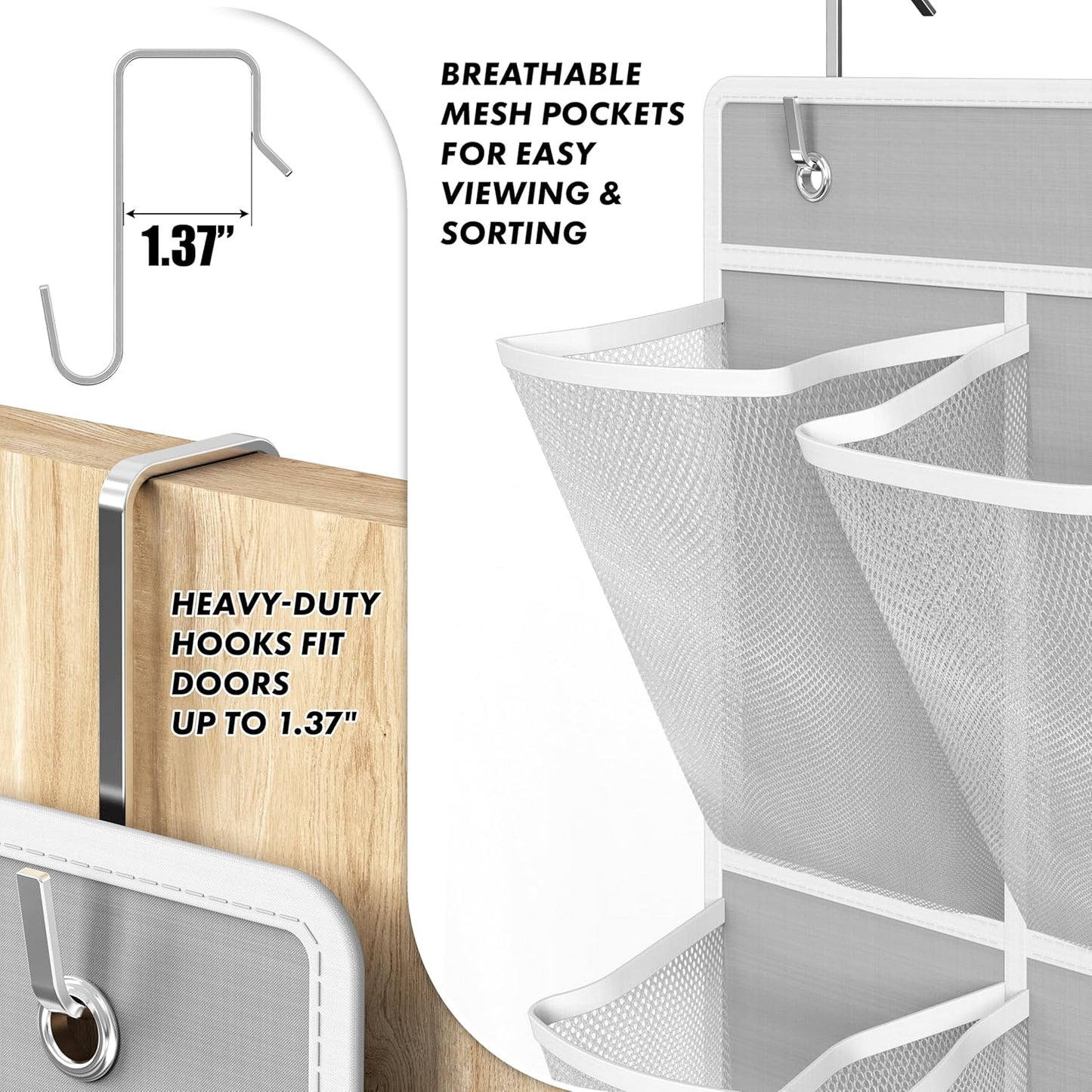 Simple Houseware 24 Pockets - 2PK 12 Large Pockets Over Door Hanging Shoe Organizer, Grey