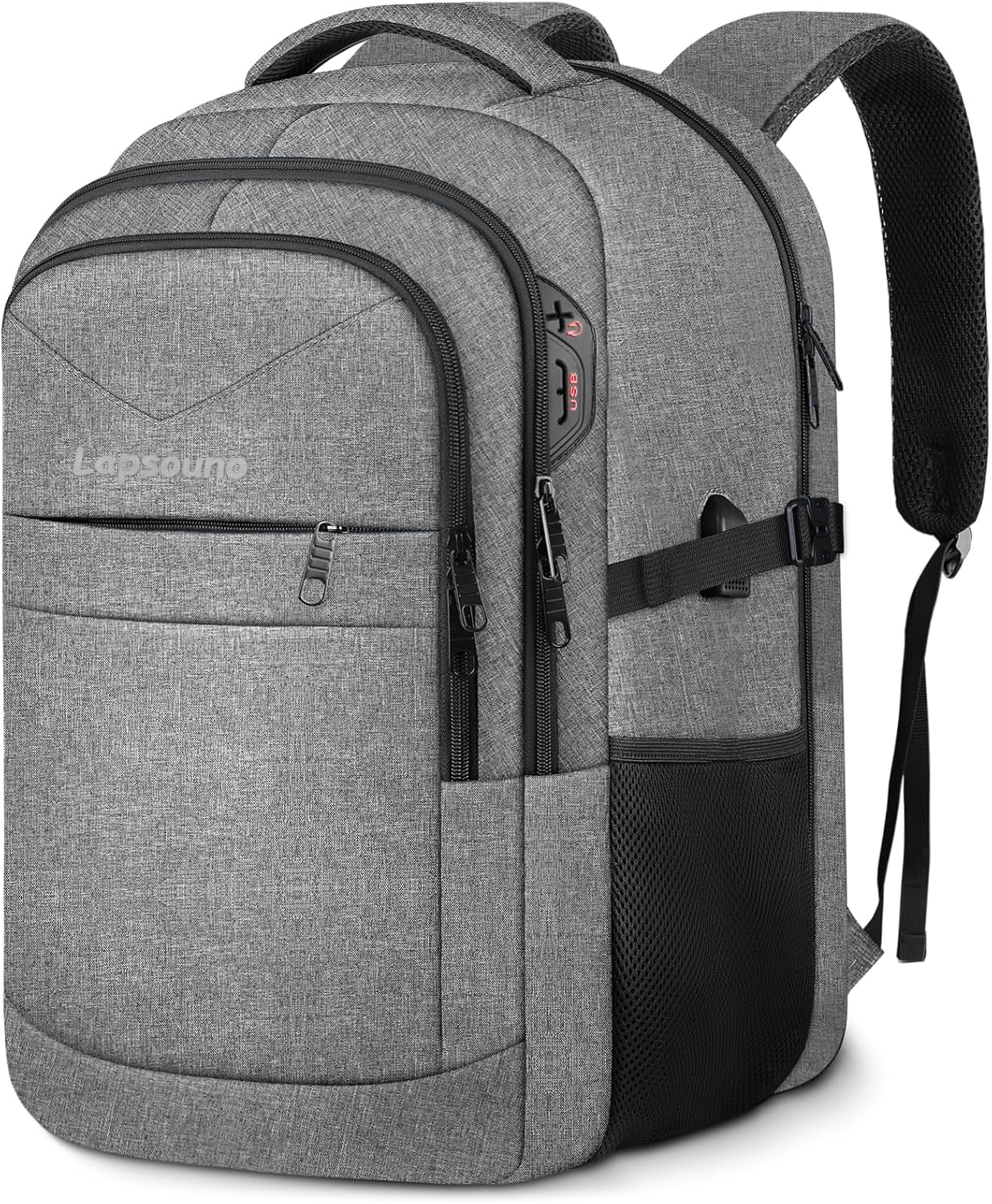 Lapsouno Business Laptop Backpack, Travel Backpack, 15.6 Inch Carry on Backpack, Anti-Theft College School Computer Backpack with USB Port, Gift for Men Women, Grey