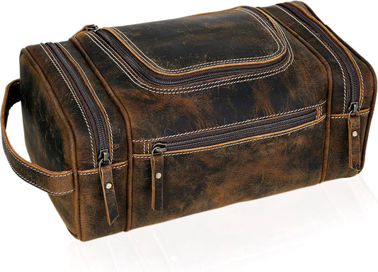 VC VINTAGE COUTURE Leather Toiletry Bag for Men Extra Large Leather Men's Toiletry Bag for Traveling Real Leather Dopp Kit for Men Leather Shaving Bag for Travel