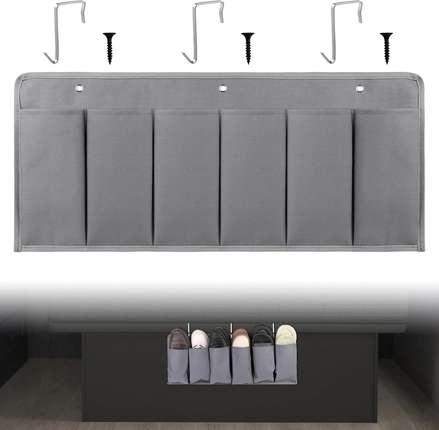 RV Shoe Pockets 6 Large Pockets Heavy Hanging Bedside Storage Organizer with Sturdy Hooks for Shoes, Toys and Tools