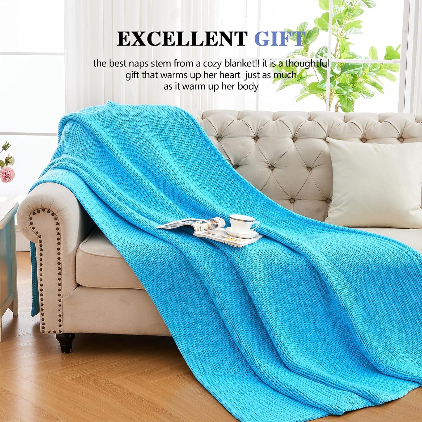 L'AGRATY Knitted Weighted Blanket - 60"x80" 15lbs Cooling Chunky Knit Heavy Blanket for Adults Braided Crochet Throw Thick Cable Yarn Knit Decorative No Beads Evenly Weighted Machine Washable