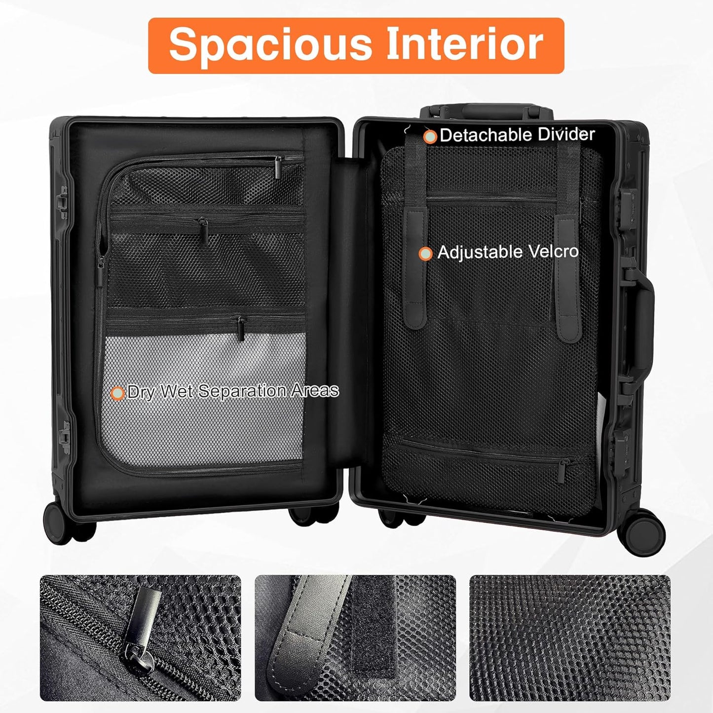 All Aluminum Carry On Luggage 22x14x9 Airline Approved，Hard Shell Carry On Luggage, Zipperless Luggage Aluminum Suitcase Luggage (black, 20inch)