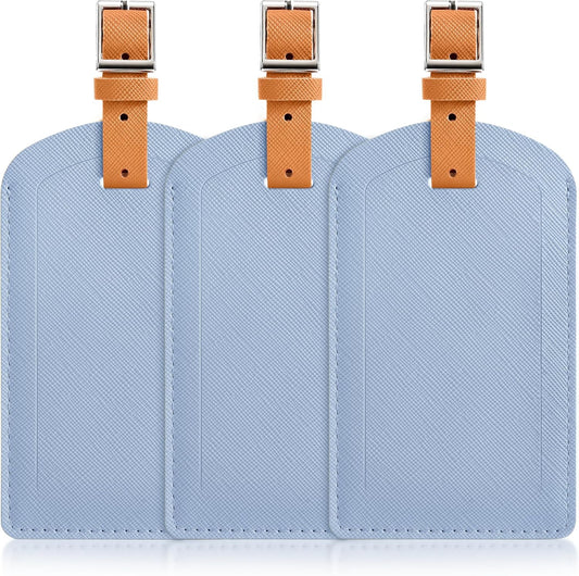 3 Pack Luggage Tags for Suitcases, TSA Approved Bag Tags, Baggage Tags with Privacy Protection, Travel Essentials Luggage Accessories, Light Blue & Brown