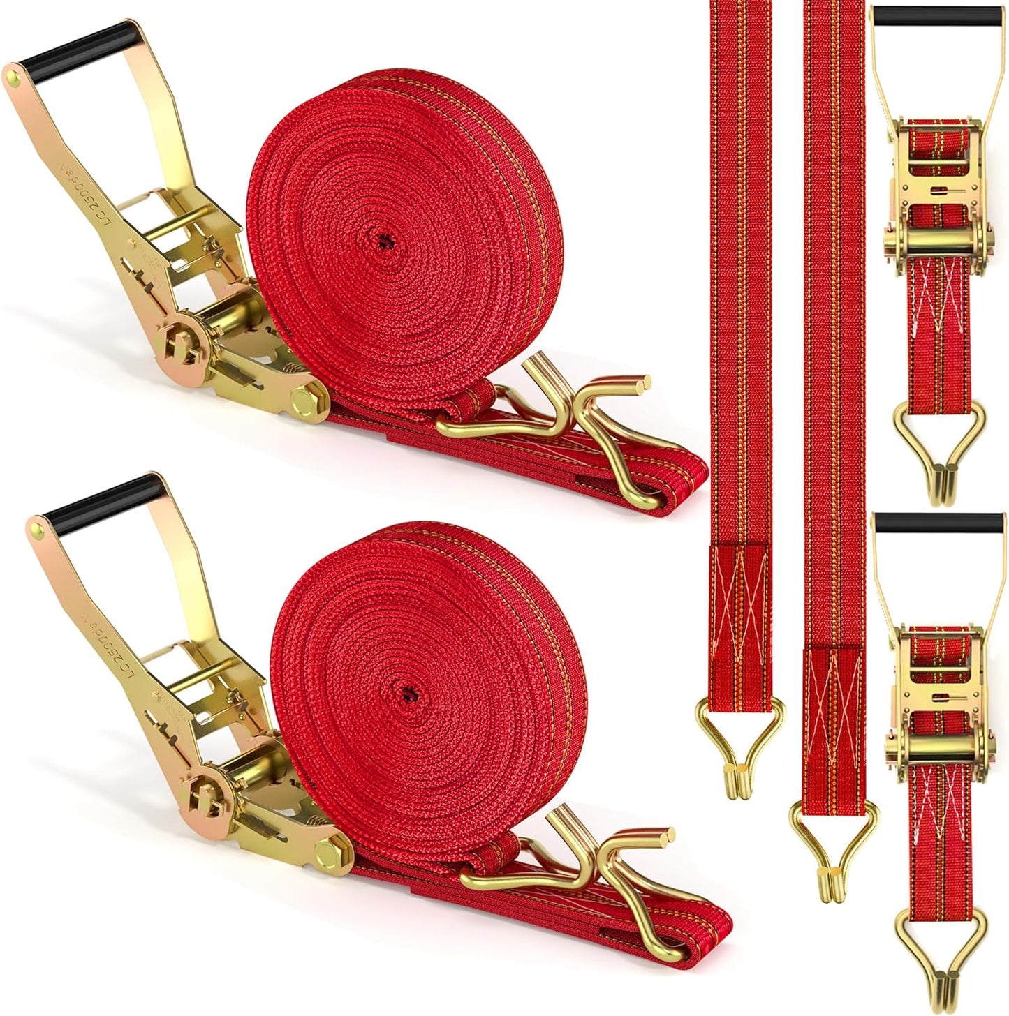 2Pack Ratchet Straps Heavy Duty, 2” 32Ft Tie Down Straps Ratchet, Tie Down Ratcheting with Double J Hook, 4000 LB Break Strength Cargo Strap Ratcheting for Moving, Trailers, Motorcycles and Car Roof