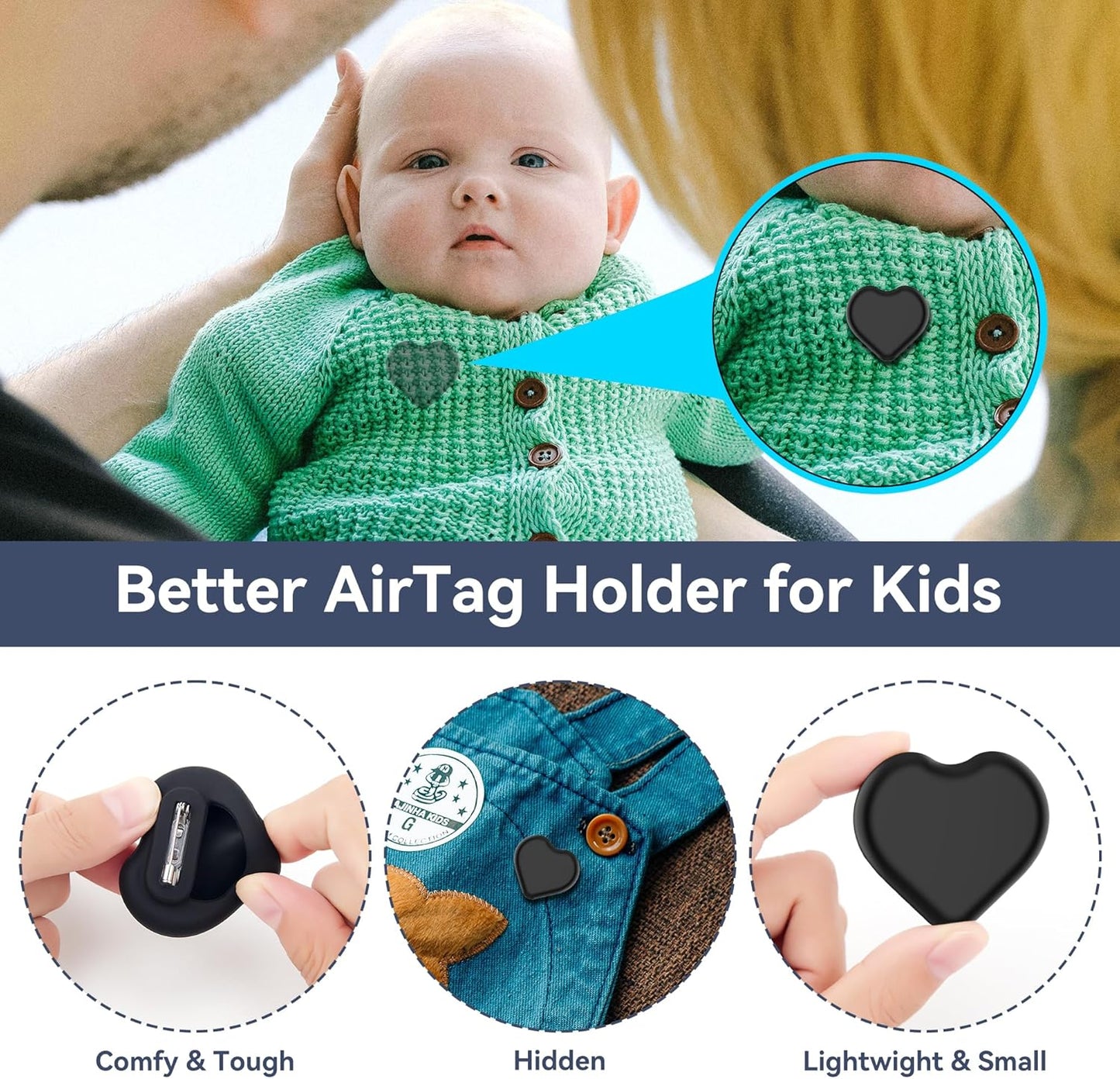 DDJ for AirTag Kids Hidden Case, 4 Pack for Apple Air Tag Tracker Holder for Kids with Invisible Pin, Anti Lost, for Children, Elderly, Shoes, Luggage, Pets Collar (Black White Pink Purple)