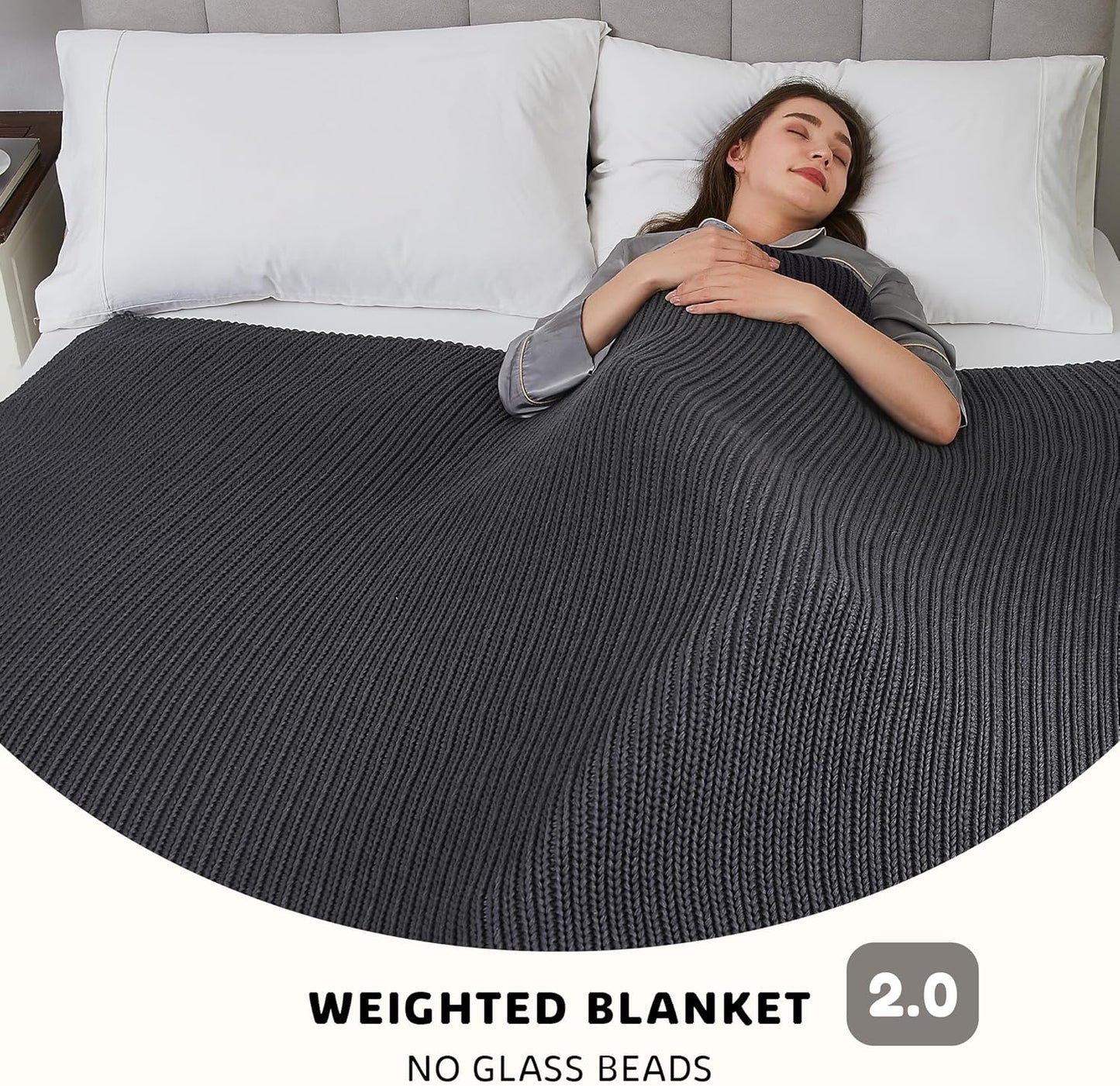 L'AGRATY Knitted Weighted Blanket - 48"x72" 12lbs Cooling Chunky Knit Heavy Blanket for Adults Braided Crochet Throw Thick Cable Yarn Knit Decorative No Beads Evenly Weighted Machine Washable
