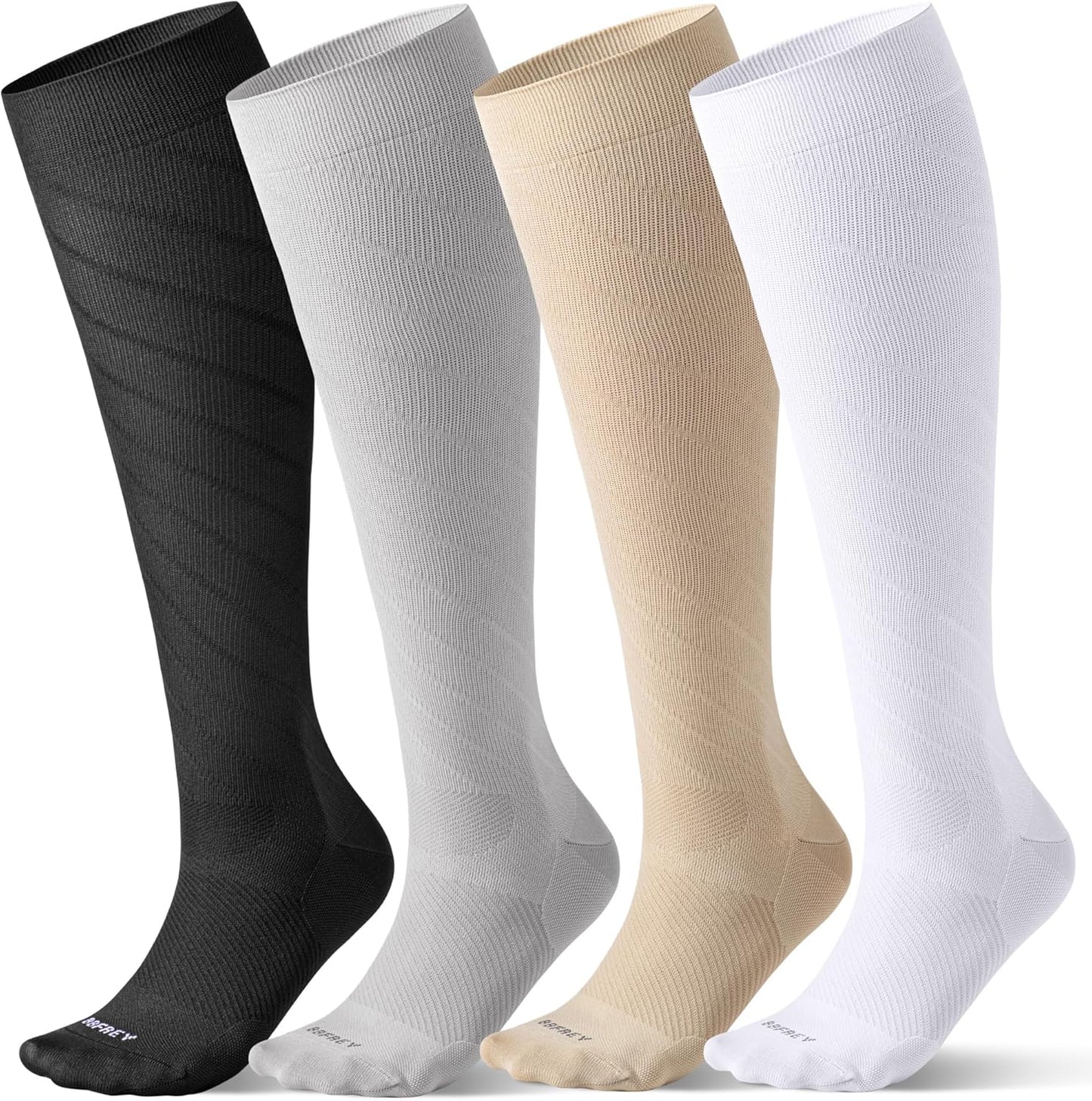 4 Pairs Light Compression Socks for Women Men 15-20 mmHg - Knee High Support for Daily Wear, Travel, Pregnancy, Nurses