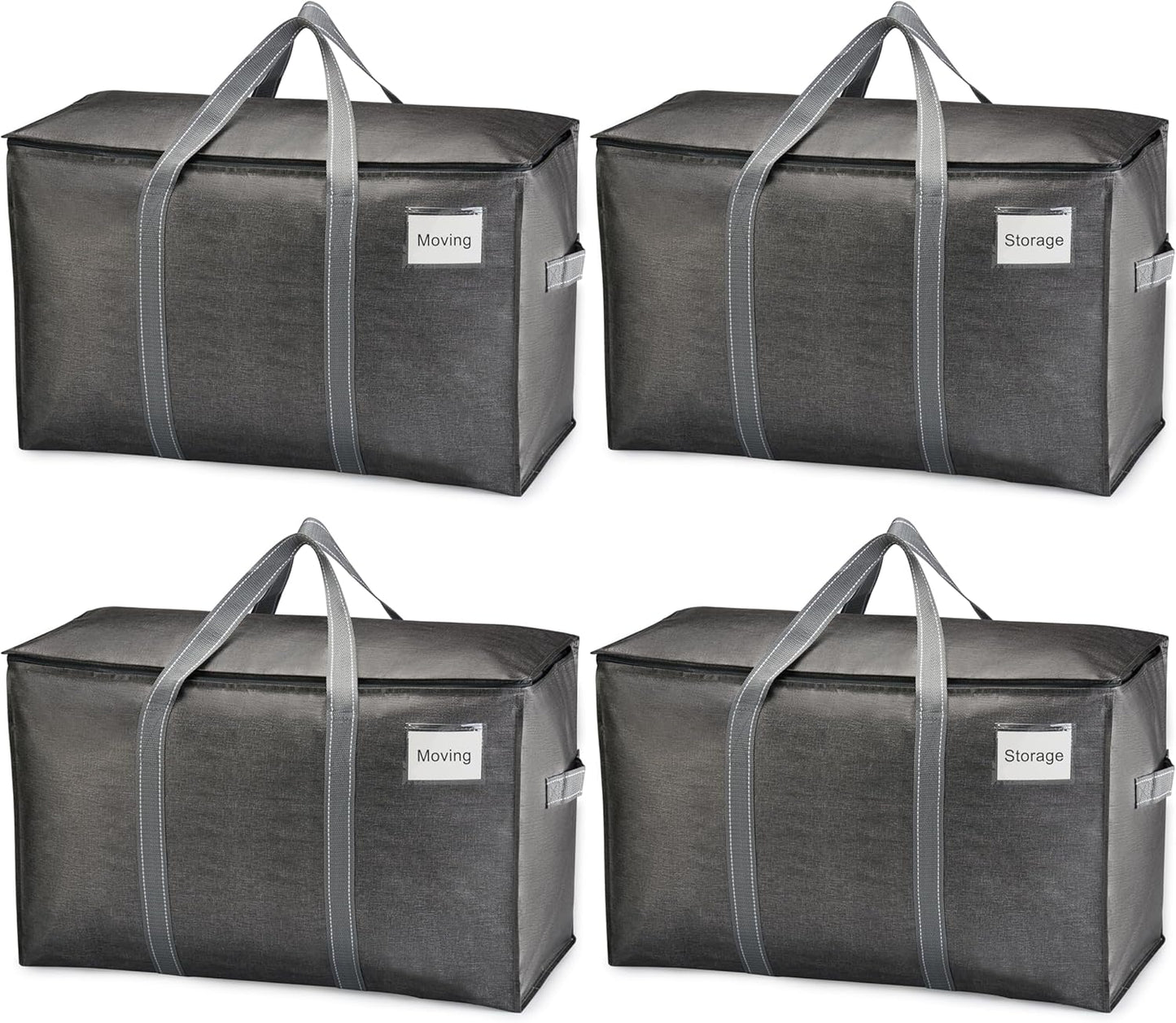 VENO 4 Pack Moving Bags, Heavy Duty, Moving Boxes Alternative, Packing Storage Supplies for Dorm Room Essentials with Zipper for Clothes, Extra Large Totes for Packaging (Dark Gray, 4 Pack)
