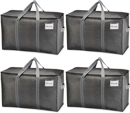 VENO 4 Pack Moving Bags, Heavy Duty, Moving Boxes Alternative, Packing Storage Supplies for Dorm Room Essentials with Zipper for Clothes, Extra Large Totes for Packaging (Dark Gray, 4 Pack)