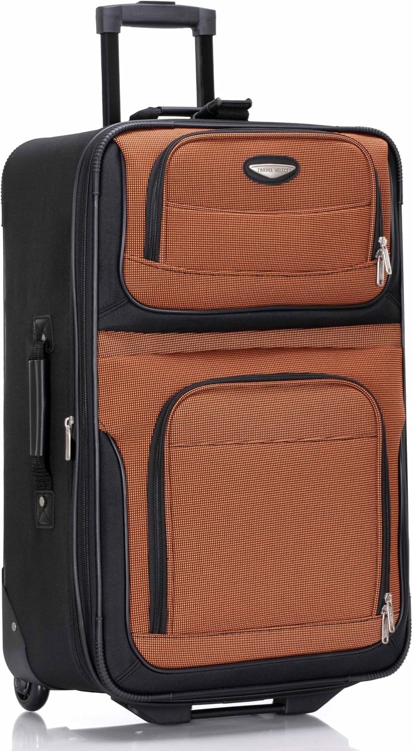 Travel Select Amsterdam 25-Inch Softside Expandable Rolling Upright Luggage, Lightweight 2-Wheel Suitcase with Push-Button Handle, Orange
