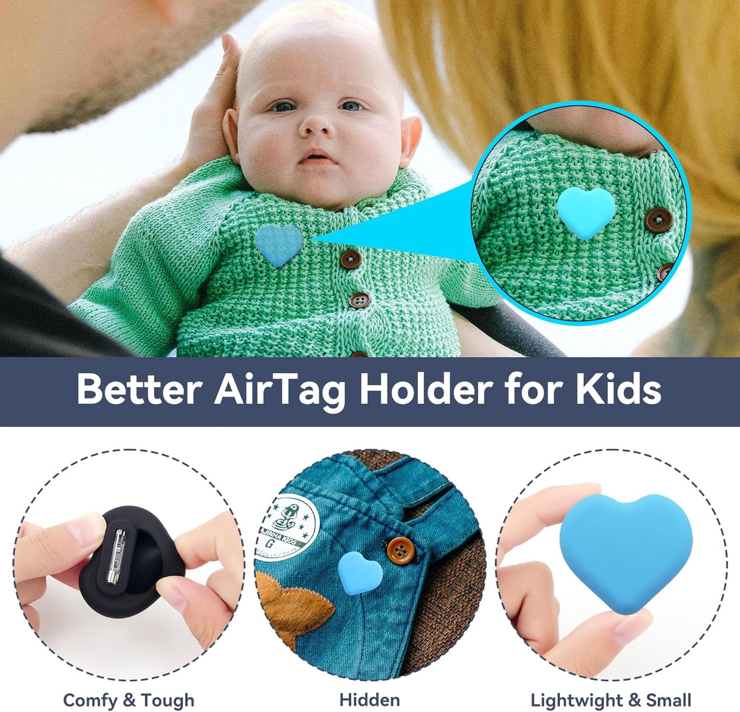 DDJ for AirTag Kids Hidden Case, 4 Pack for Apple Air Tag Tracker Holder for Kids with Invisible Pin, Anti Lost, for Children, Elderly, Shoes, Luggage, Pets Collar (Black Blue Pink Purple)