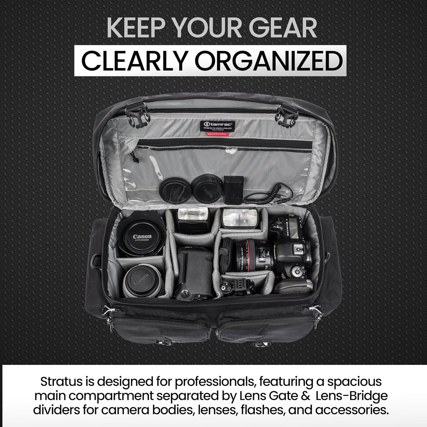 Tamrac Stratus 15 Camera Bag for Photographers, Camera Case for Photography Accessories, Shoulder Bag for DSLR and Mirrorless Cameras, Crossbody Camera Bag with Tripod Holder Strap - Black