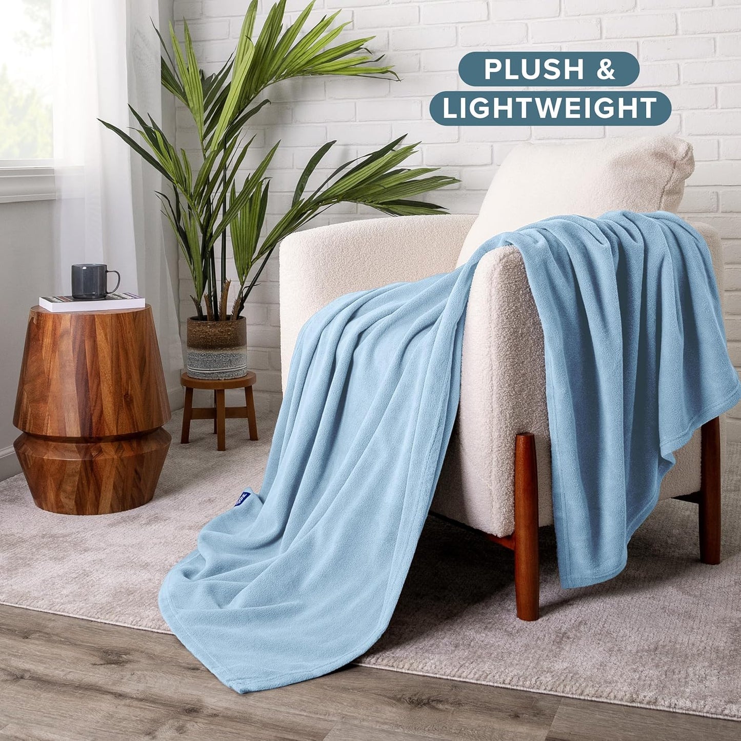 Bare Home Polar Fleece Blanket - Full/Queen - Warm & Cozy - Premium Fleece - Throw for Bed, Sofa, Camping, Travel and Cold Nights - Lightweight Blanket (Full/Queen, Light Blue)