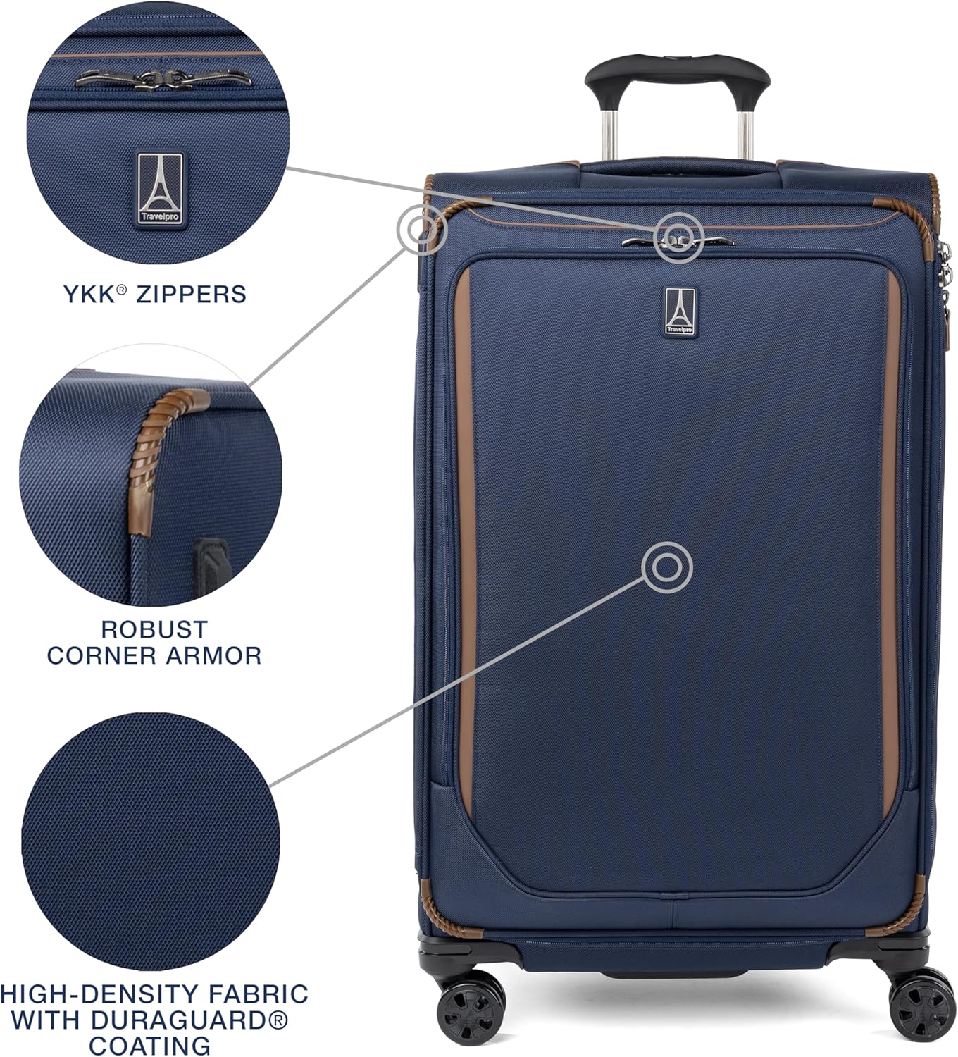 Travelpro Crew Classic Lightweight Softside Expandable Checked Luggage, 8 Wheel Spinner Suitcase, TSA Lock, Men and Women, Checked Large 29-Inch, Patriot Blue