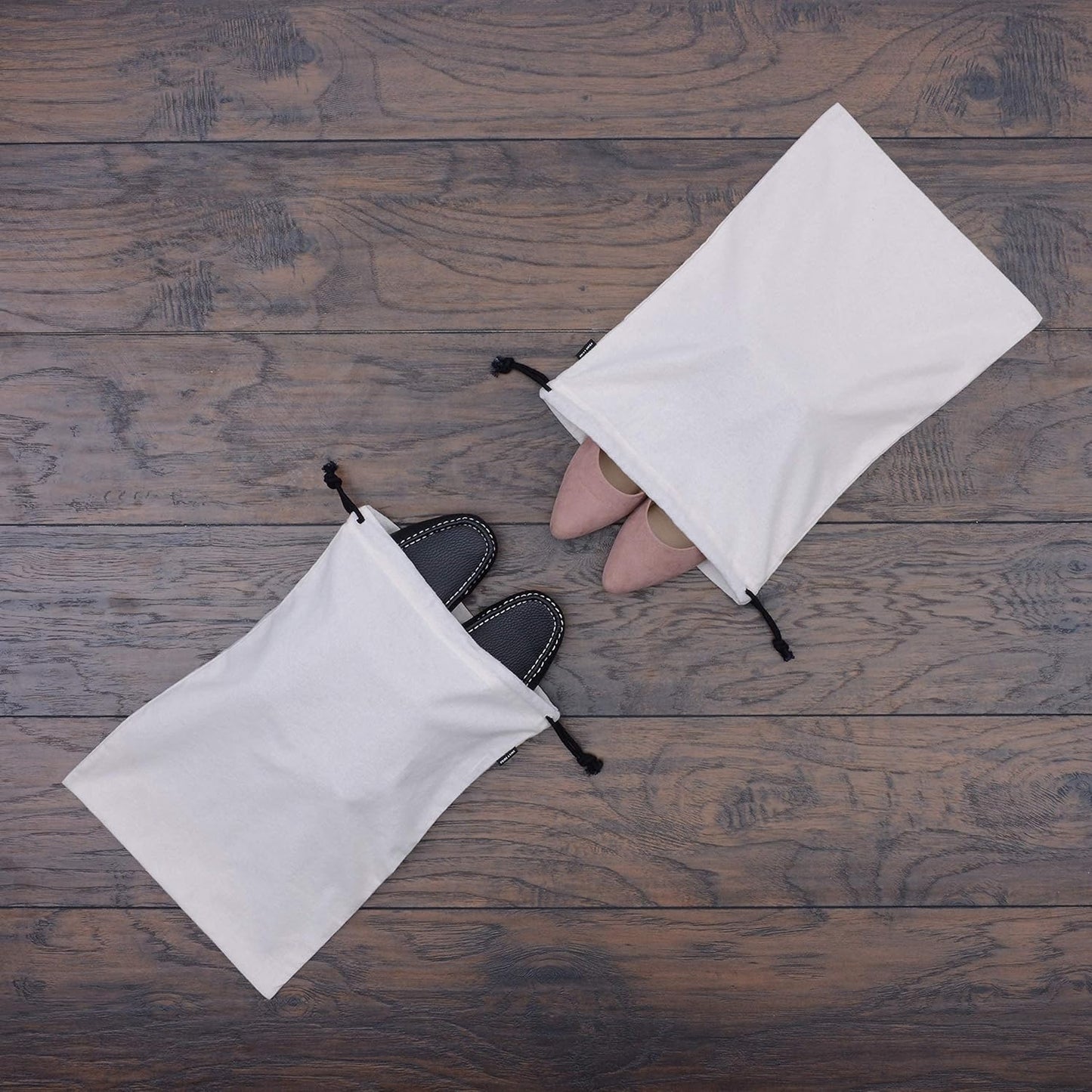 ZENPAC Travel Shoe Bag, Beige Duster Flannel Pouch Drawstring Closure, Washable Breathable Cotton Fabric for Cowboy Boot Storage, Luggage, 12x17, 2 Pack