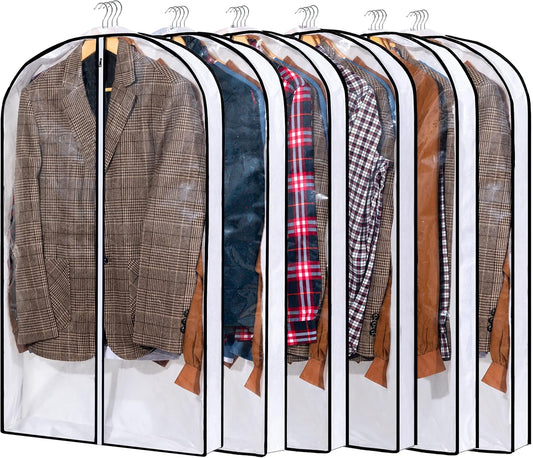 Hanging Clothes Storage with 4" Gusseted Garment Covers (Set of 6) - Clear Suit, Dress, Sweater, Shirt Protectors - 24"x 40"x 4" / 6 Pack