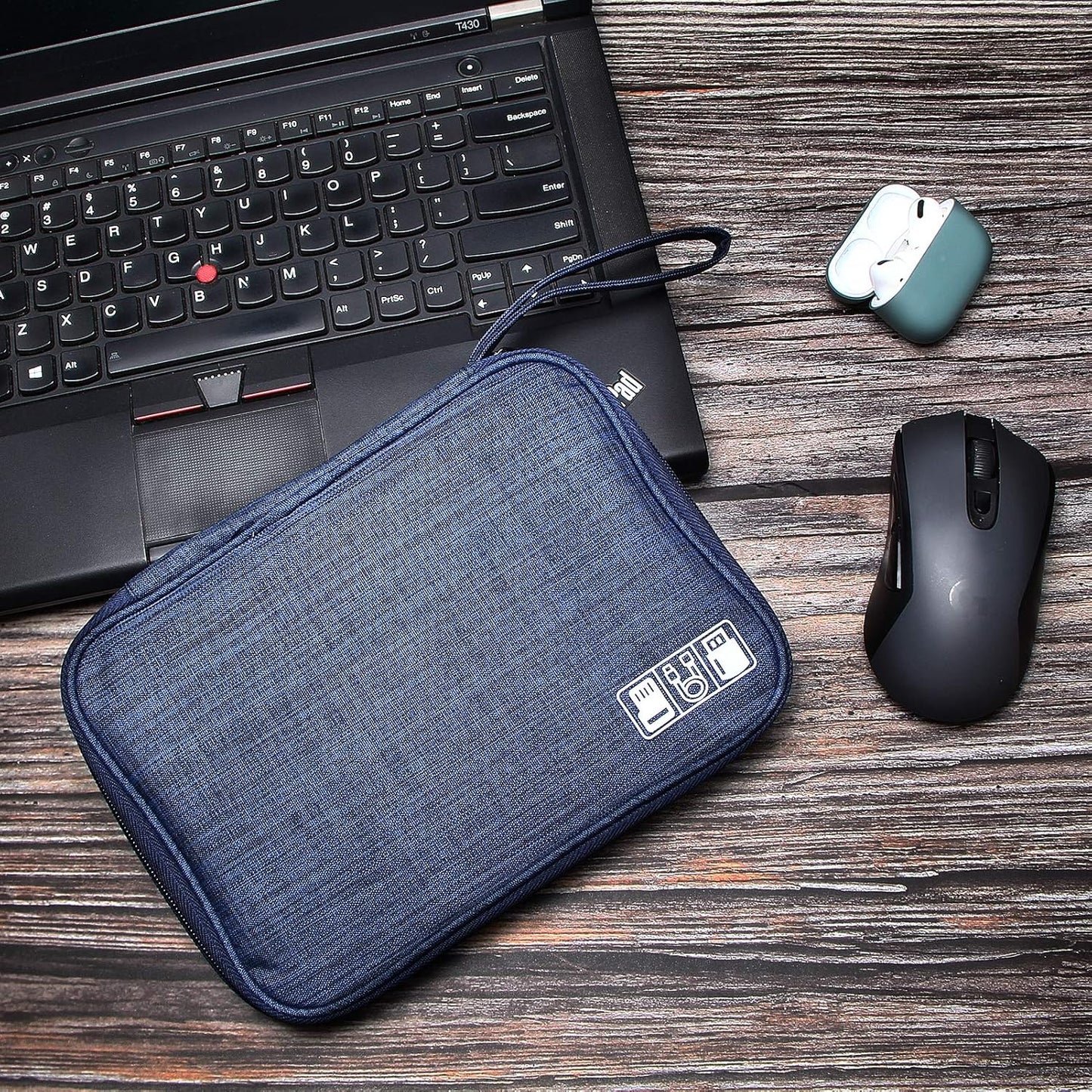 SELLYFELLY Travel Electronics Organizer Portable Cable Organizer Bag for Storage Electronic Accessories Case for Cord,Phone,Charger,Flash Drive (Navy Blue)