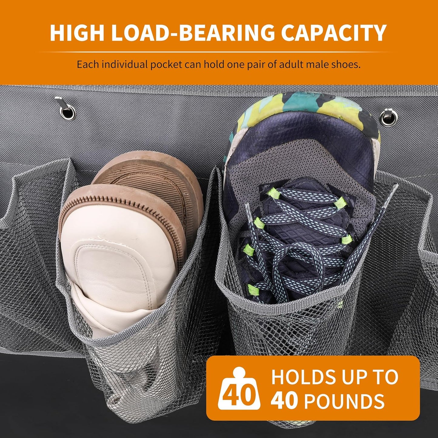 RV Shoe Pockets 6 Large Pockets Heavy Hanging Bedside Storage Organizer with Sturdy Hooks Storage Pockets Hangs on bed for Shoes Toys and Tool Accessories